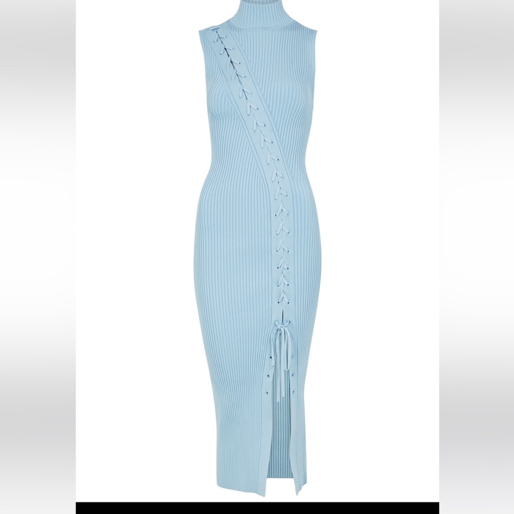 JONATHAN SIMKHAI Ava Blue Lace-Up Stretch-Knit Midi Dress - Picture 2 of 10